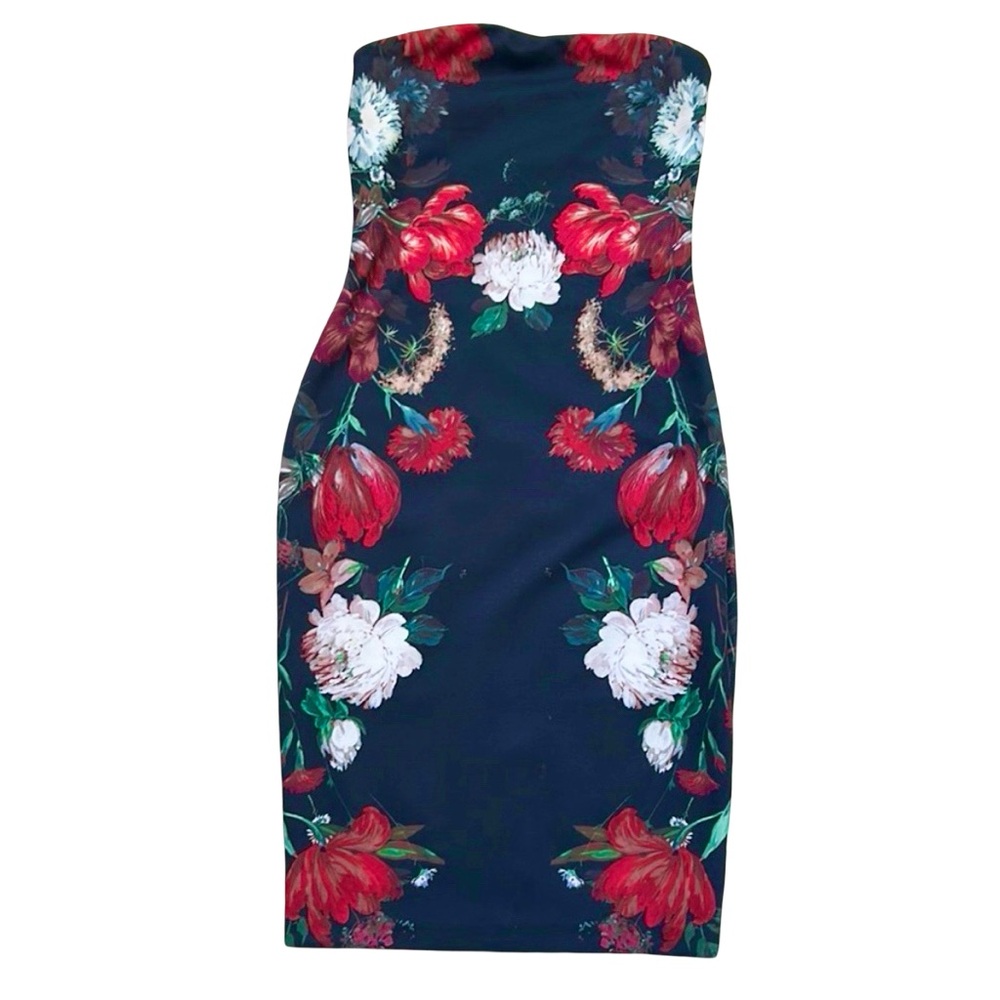 Express Red and White Strapless Bodycon Dress